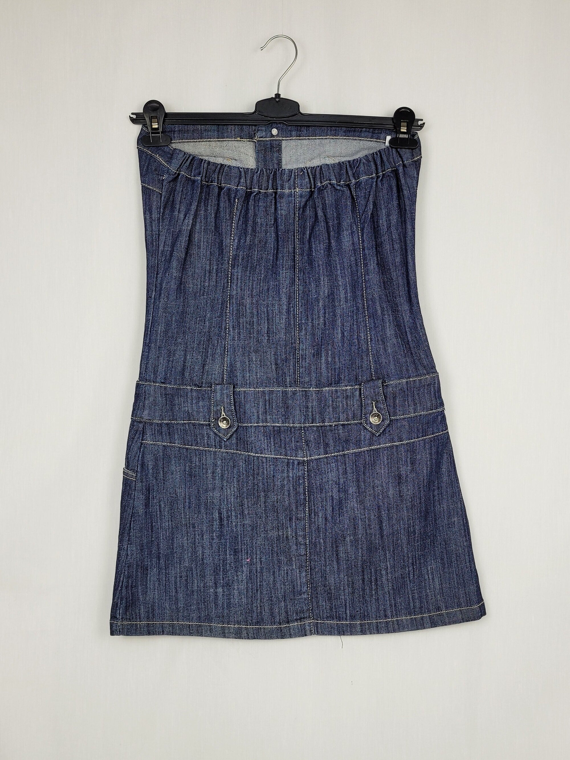 Vintage 90s bandeau sleeveless blue denim button front dress