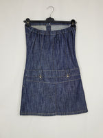 Load image into Gallery viewer, Vintage 90s bandeau sleeveless blue denim button front dress
