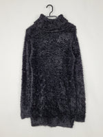 Load image into Gallery viewer, Vintage 90s black furry fluffy knit long sleeve mini dress
