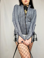 Load image into Gallery viewer, Vintage 90s blue washed-out grunge zipped jumper cardigan
