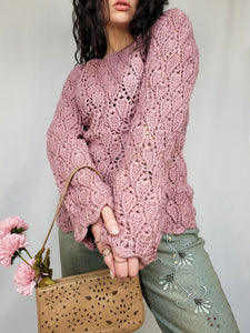 Vintage 90s handmade minimalist crochet pink jumper