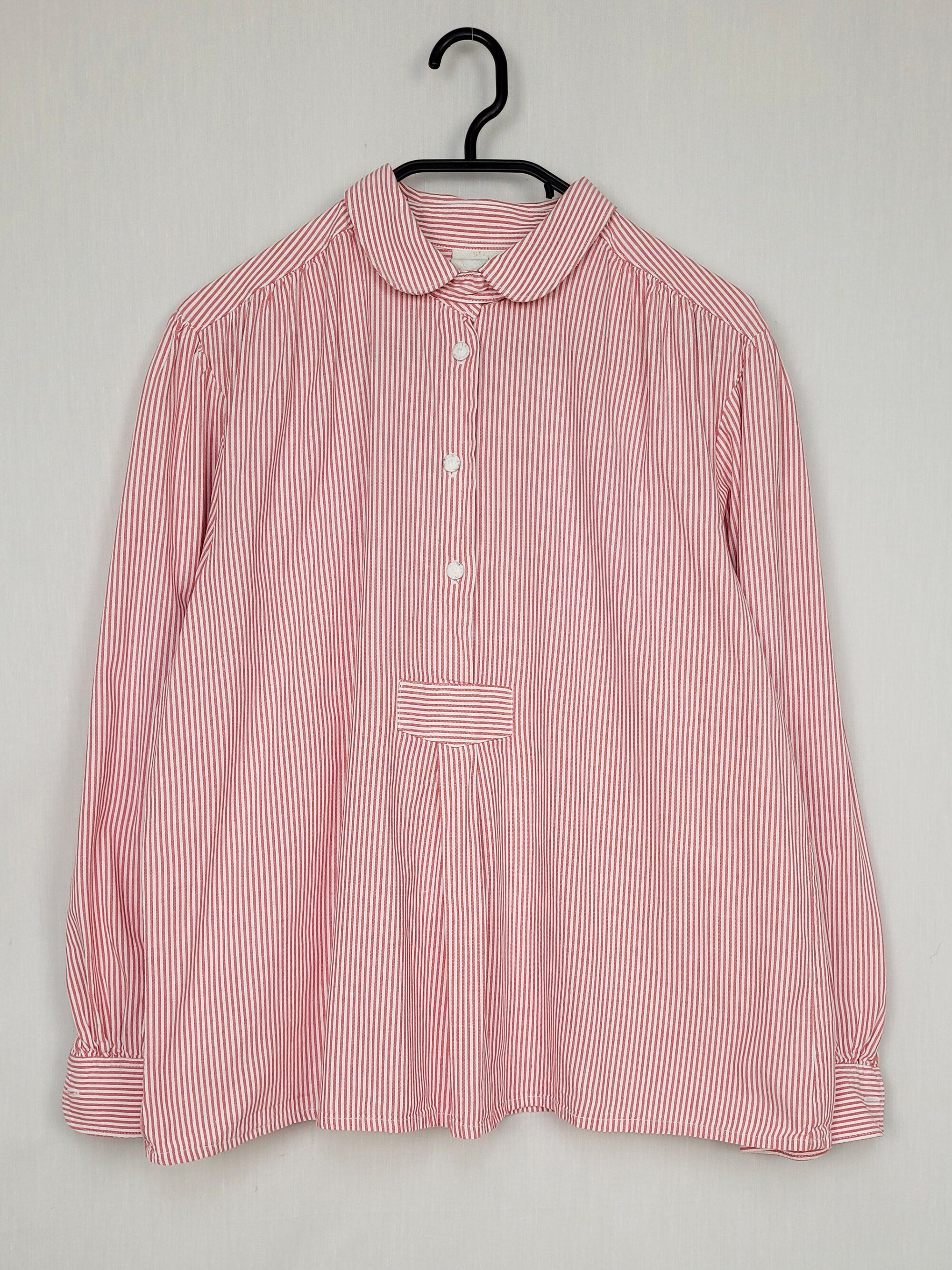 Vintage 60s striped puff sleeve baby doll blouse top