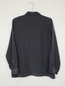 Vintage 80s black silky lace collar smart casual blouse top