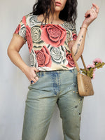 Load image into Gallery viewer, Vintage 90s roses print minimalist top blouse
