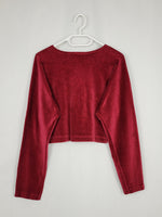 Load image into Gallery viewer, Vintage 90s velveteen burgundy buttons front crop cardigan
