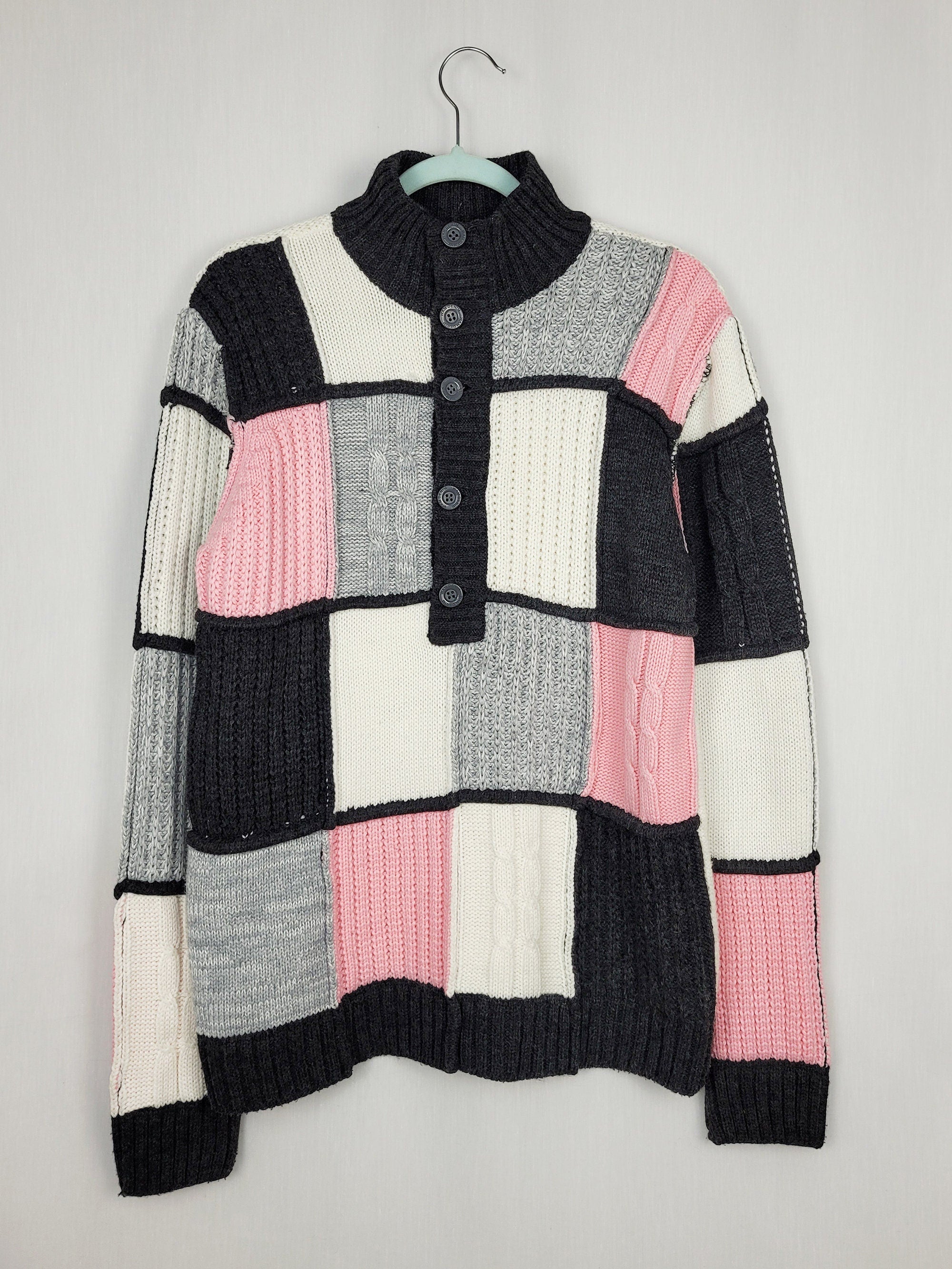 Vintage 90s color block menswear oversized jumper top