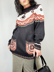 Vintage 90s Fair isle abstract print knitted jumper top