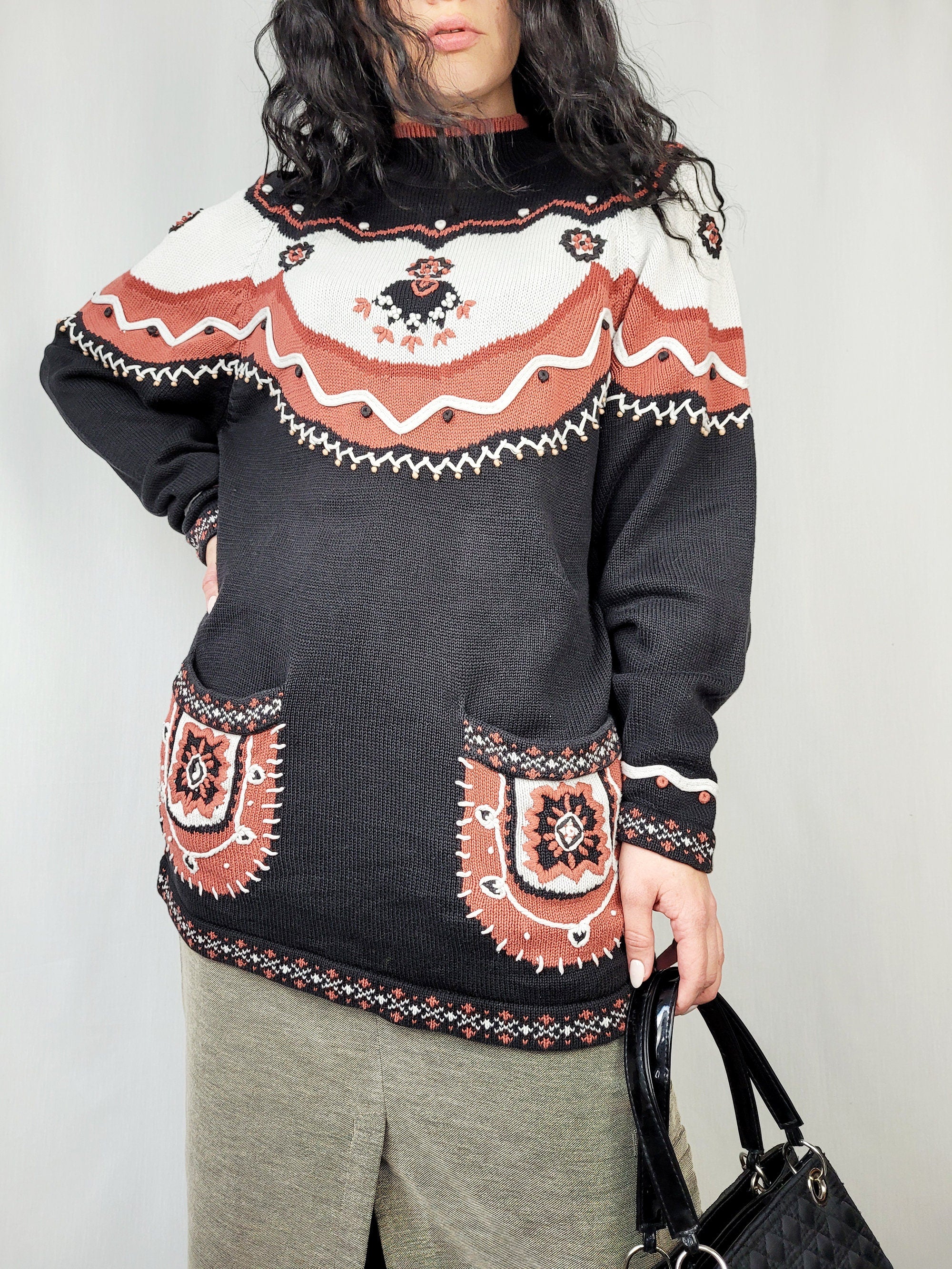 Vintage 90s Fair isle abstract print knitted jumper top