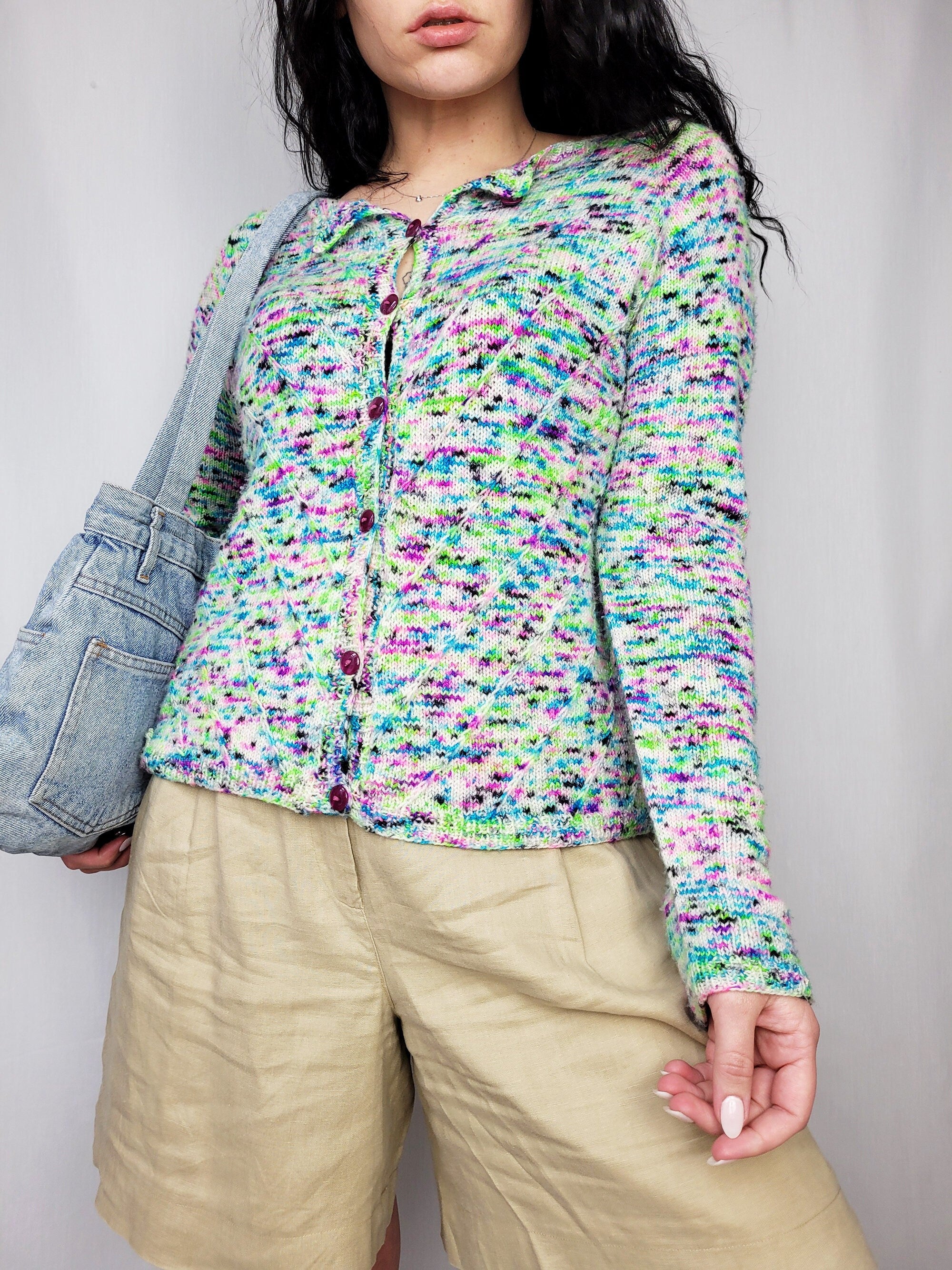 Vintage 90s handmade glitch print cardigan