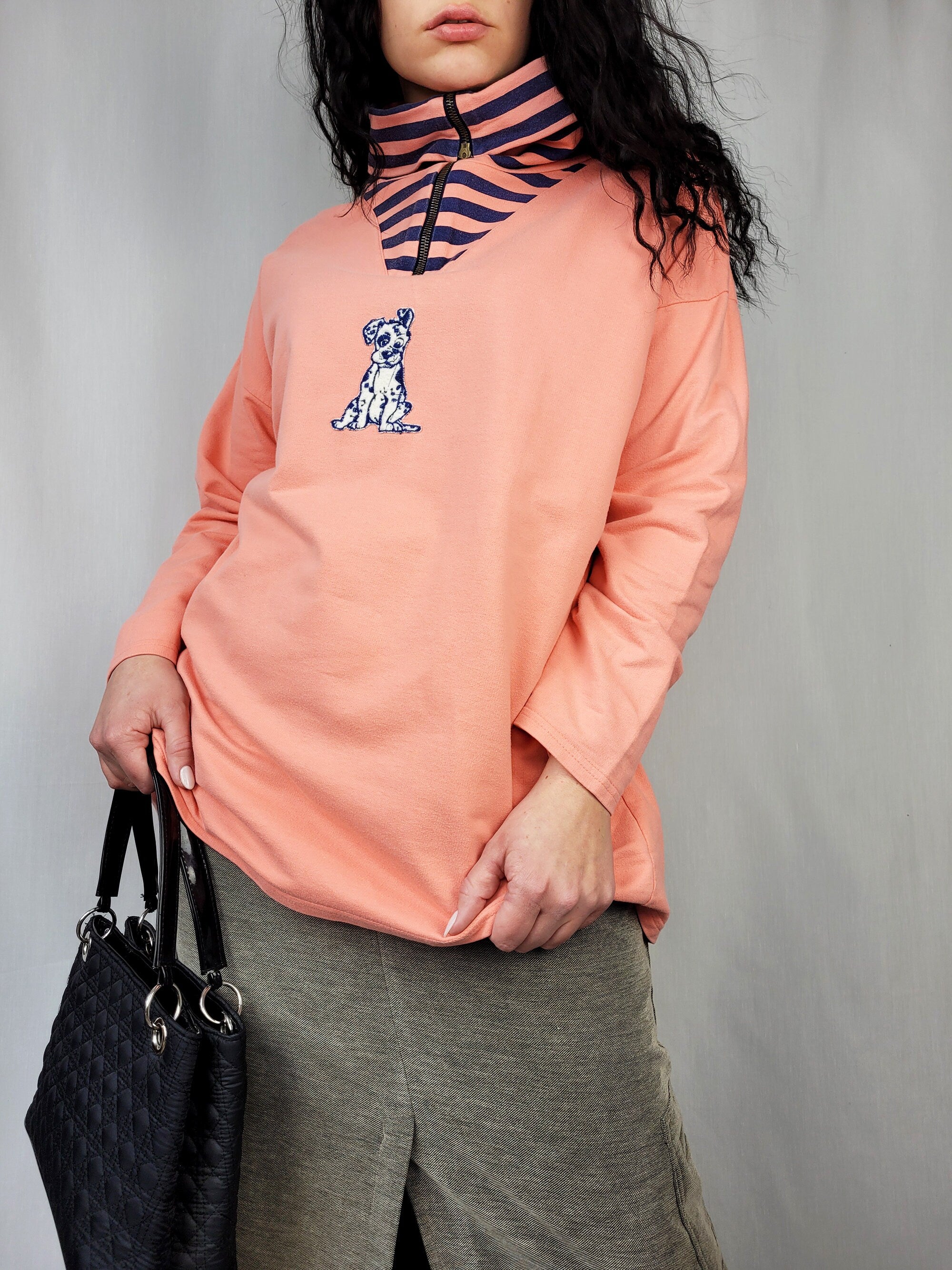 Vintage 90s pink Dalmatian applique quarter zip sweatshirt