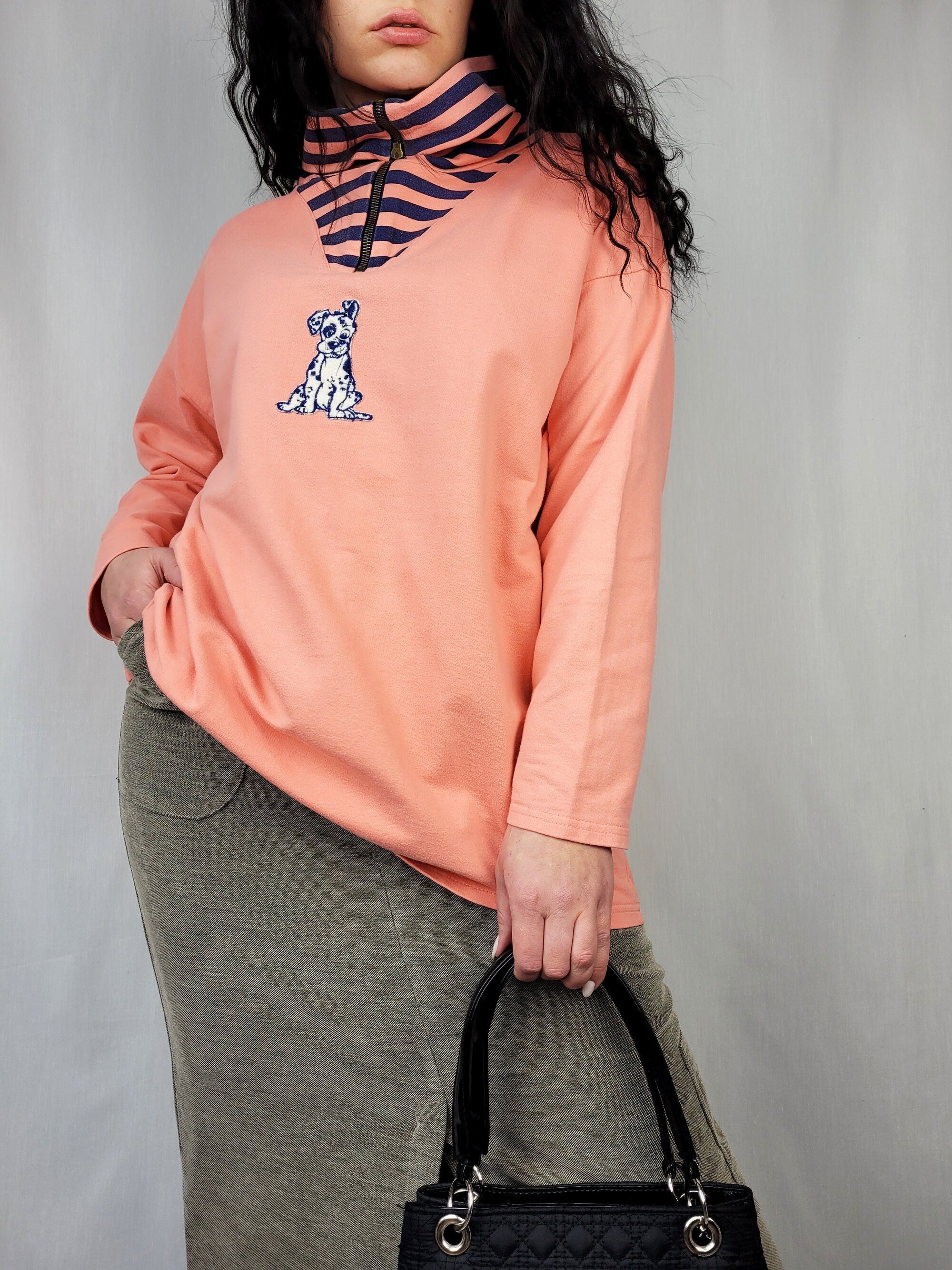 Vintage 90s pink Dalmatian applique quarter zip sweatshirt