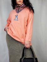 Load image into Gallery viewer, Vintage 90s pink Dalmatian applique quarter zip sweatshirt
