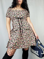 Load image into Gallery viewer, Vintage 90s bohemian floral print off shoulder mini dress
