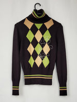 Load image into Gallery viewer, Vintage 90s brown argyle print turtleneck jumper
