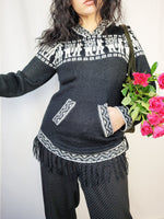 Load image into Gallery viewer, Vintage 90s Folk Boho print fringed knitted jumper top
