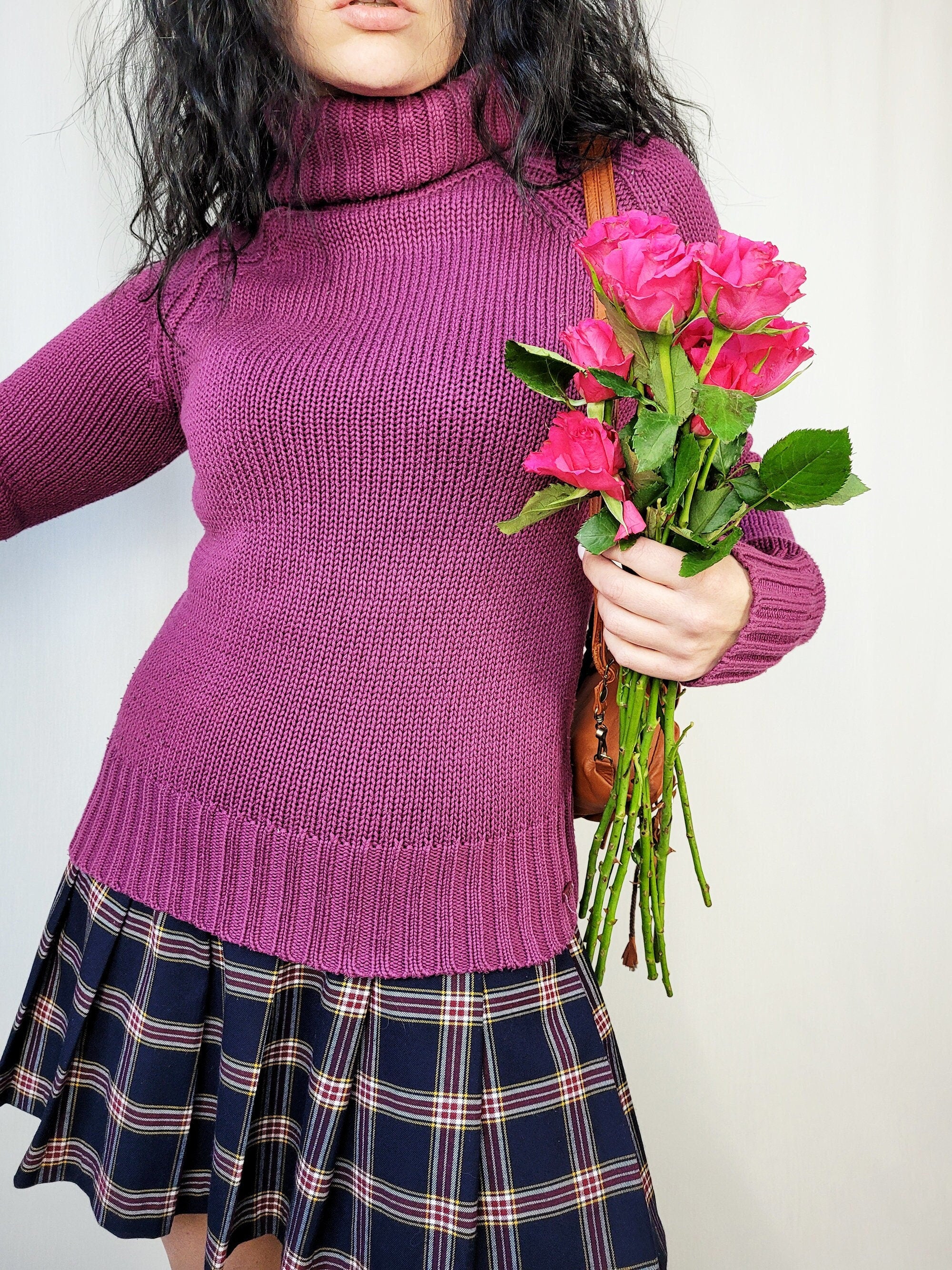 Vintage 90s purple knitted roll neck jumper top