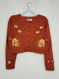 Vintage 80s brown floral print cropped cardigan top