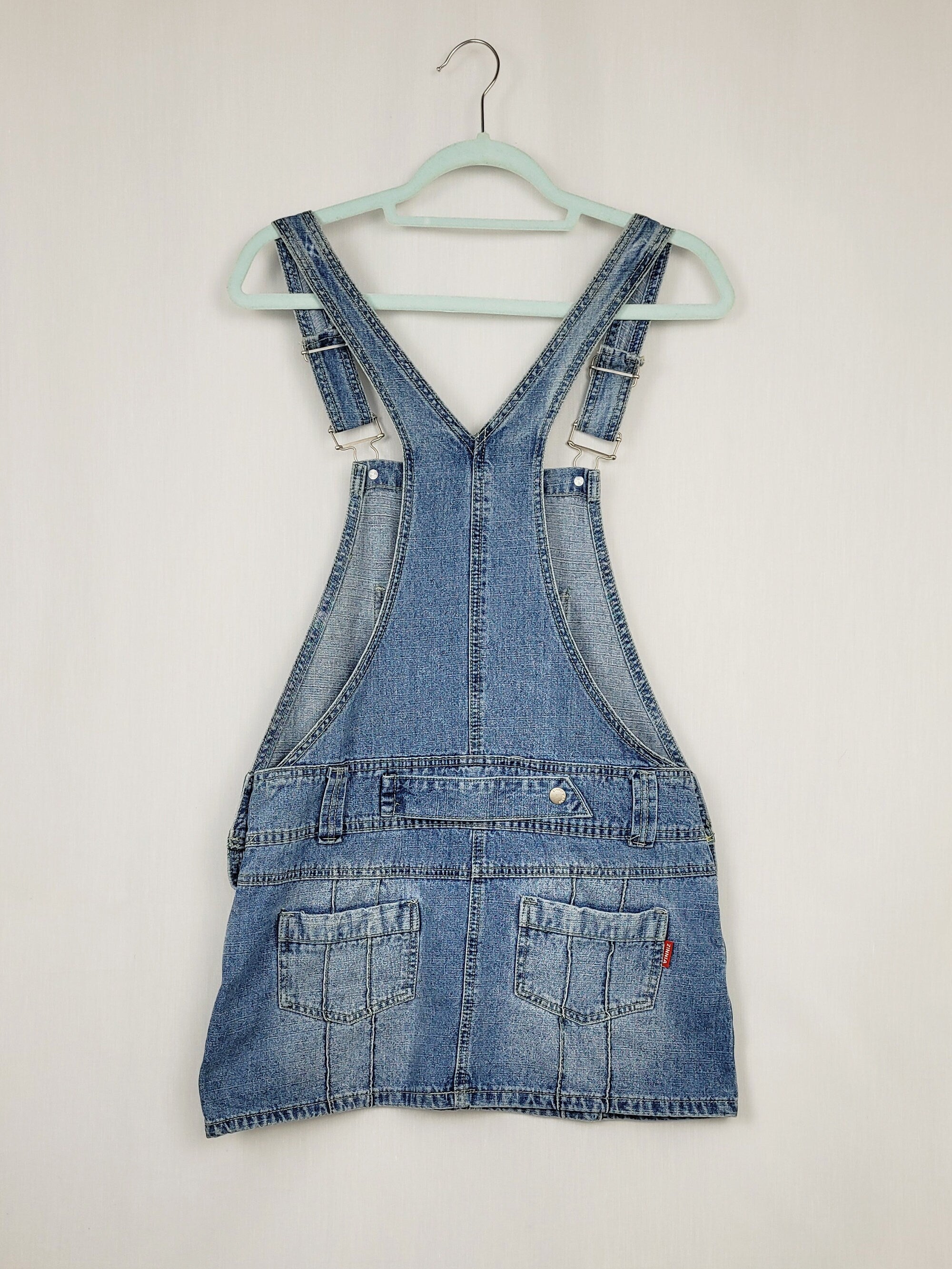 90s vintage blue denim dungarees mini dress