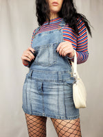 Load image into Gallery viewer, 90s vintage blue denim dungarees mini dress
