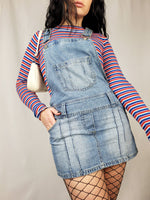 Load image into Gallery viewer, 90s vintage blue denim dungarees mini dress
