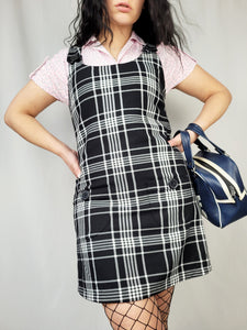 Vintage 90s black smart casual checked mini dress