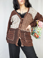 Load image into Gallery viewer, Vintage 90s brown abstract print oversize cardigan
