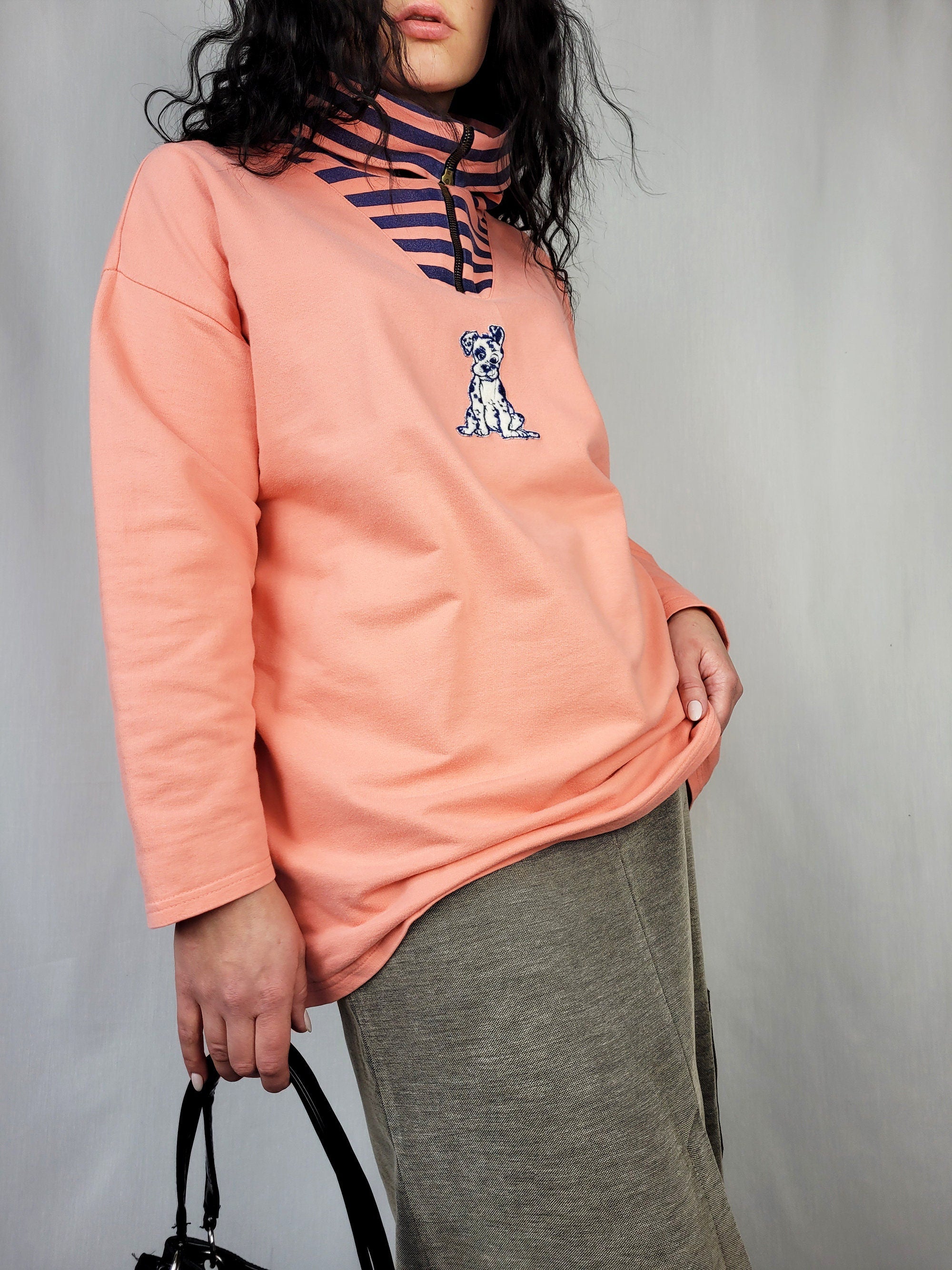 Vintage 90s pink Dalmatian applique quarter zip sweatshirt