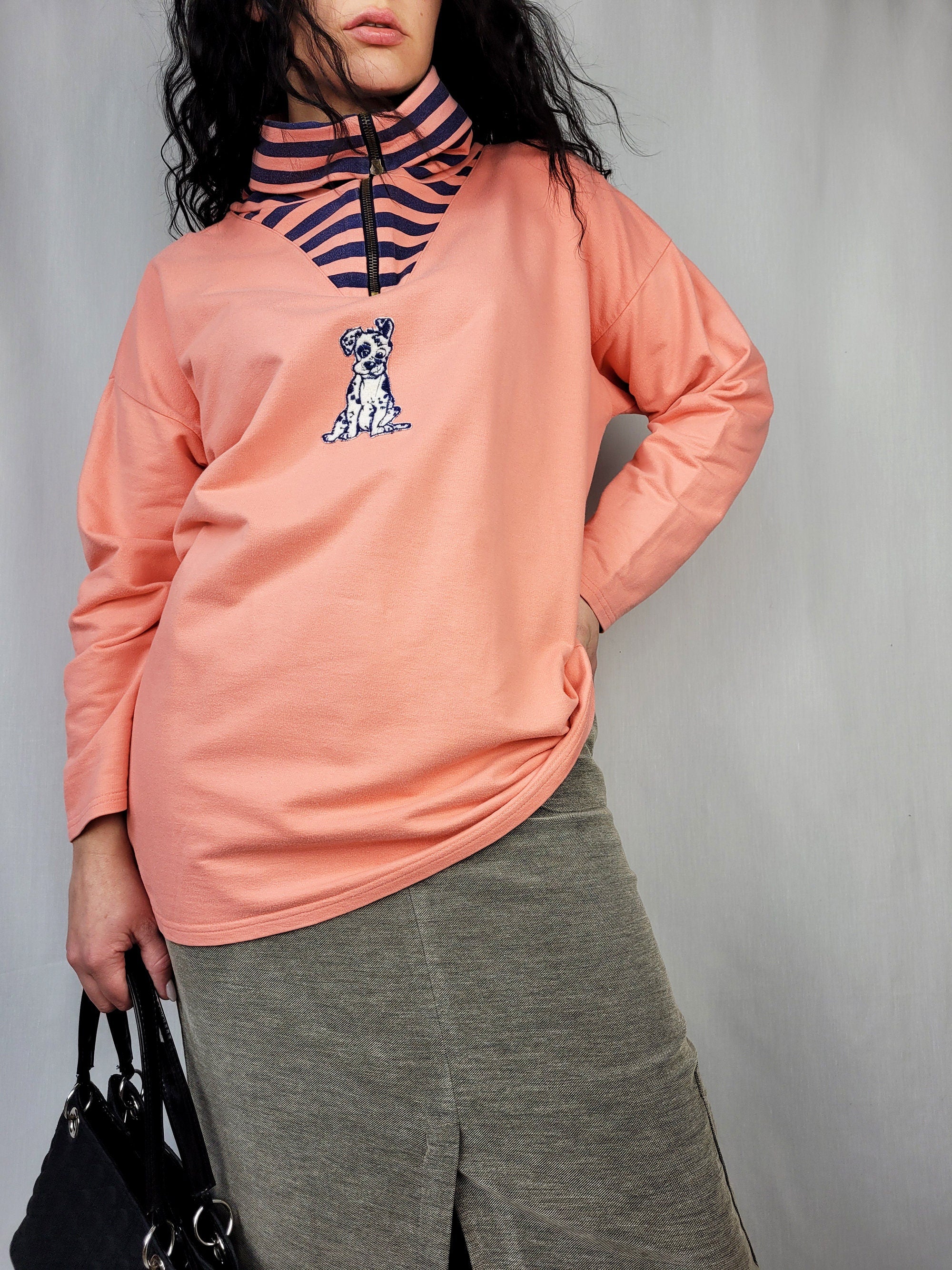 Vintage 90s pink Dalmatian applique quarter zip sweatshirt