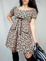 Load image into Gallery viewer, Vintage 90s bohemian floral print off shoulder mini dress
