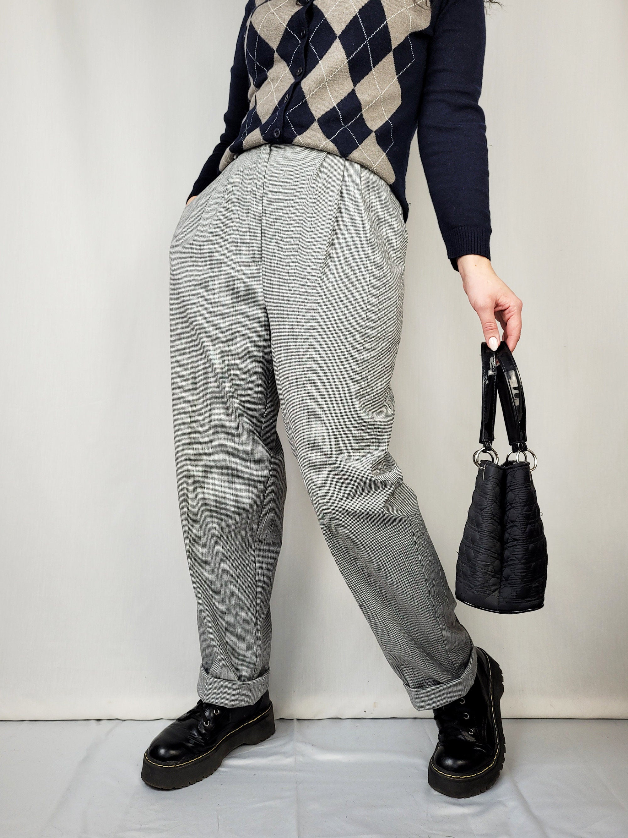 Vintage 90s monochrome dogtooth high waist smart pants