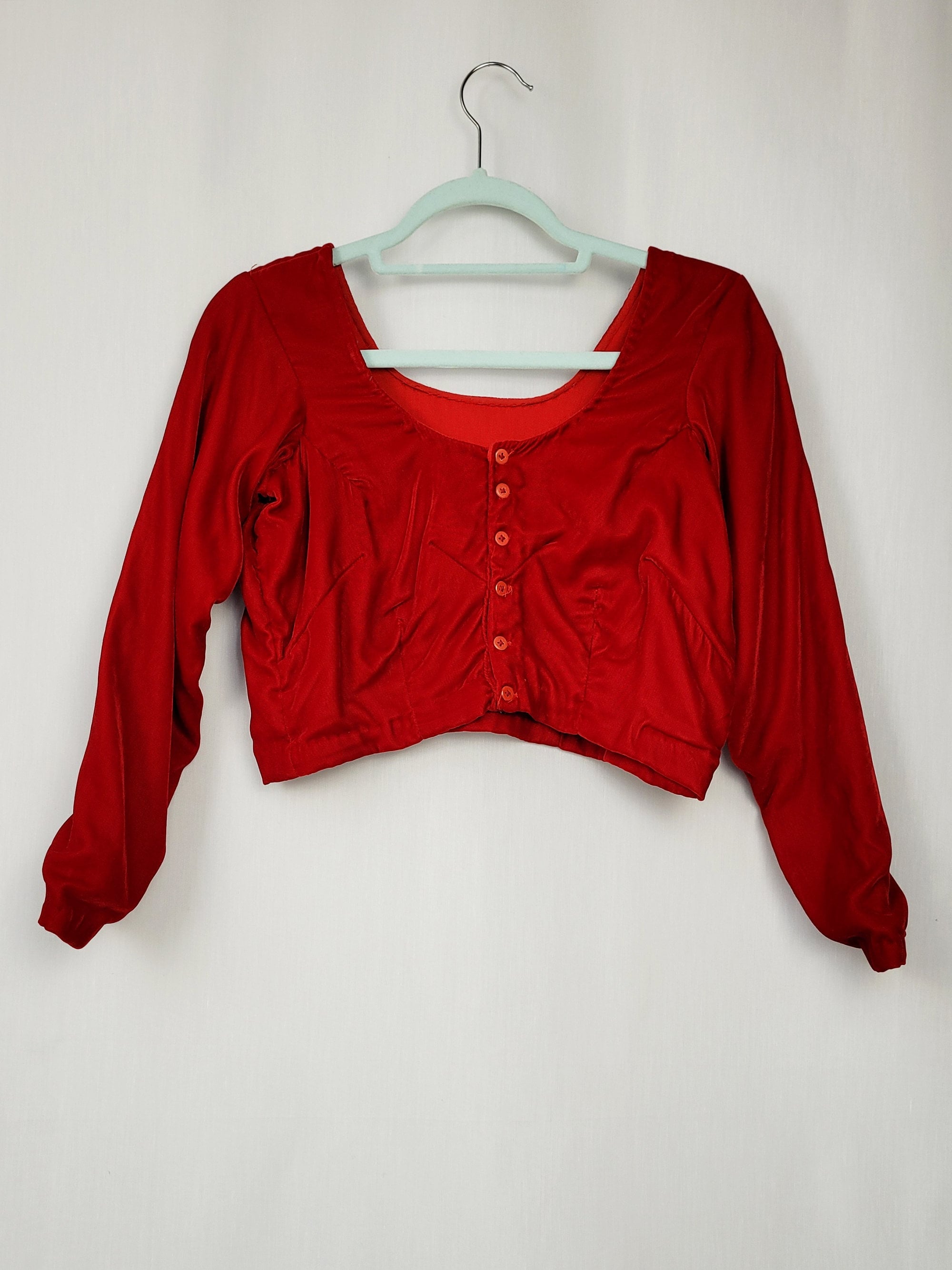 Vintage 80s handmade red velveteen cropped top
