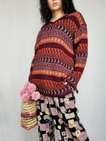 Load image into Gallery viewer, Vintage 90s Fair isle abstract burgundy knitted jumper top
