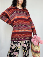 Load image into Gallery viewer, Vintage 90s Fair isle abstract burgundy knitted jumper top
