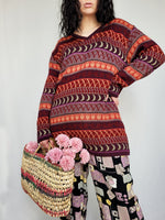 Load image into Gallery viewer, Vintage 90s Fair isle abstract burgundy knitted jumper top
