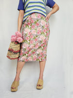 Load image into Gallery viewer, Vintage 80s pastel floral midi pencil skirt
