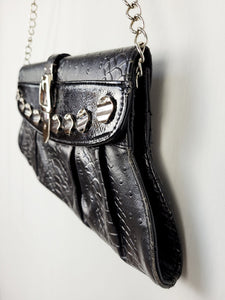 Vintage 00s Y2K black faux leather Kitsch chain shoulder bag