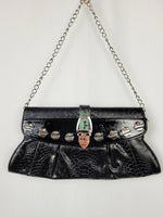 Load image into Gallery viewer, Vintage 00s Y2K black faux leather Kitsch chain shoulder bag
