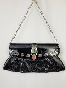 Vintage 00s Y2K black faux leather Kitsch chain shoulder bag