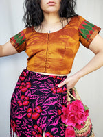 Load image into Gallery viewer, Vintage 90s orange folk handmade crop top
