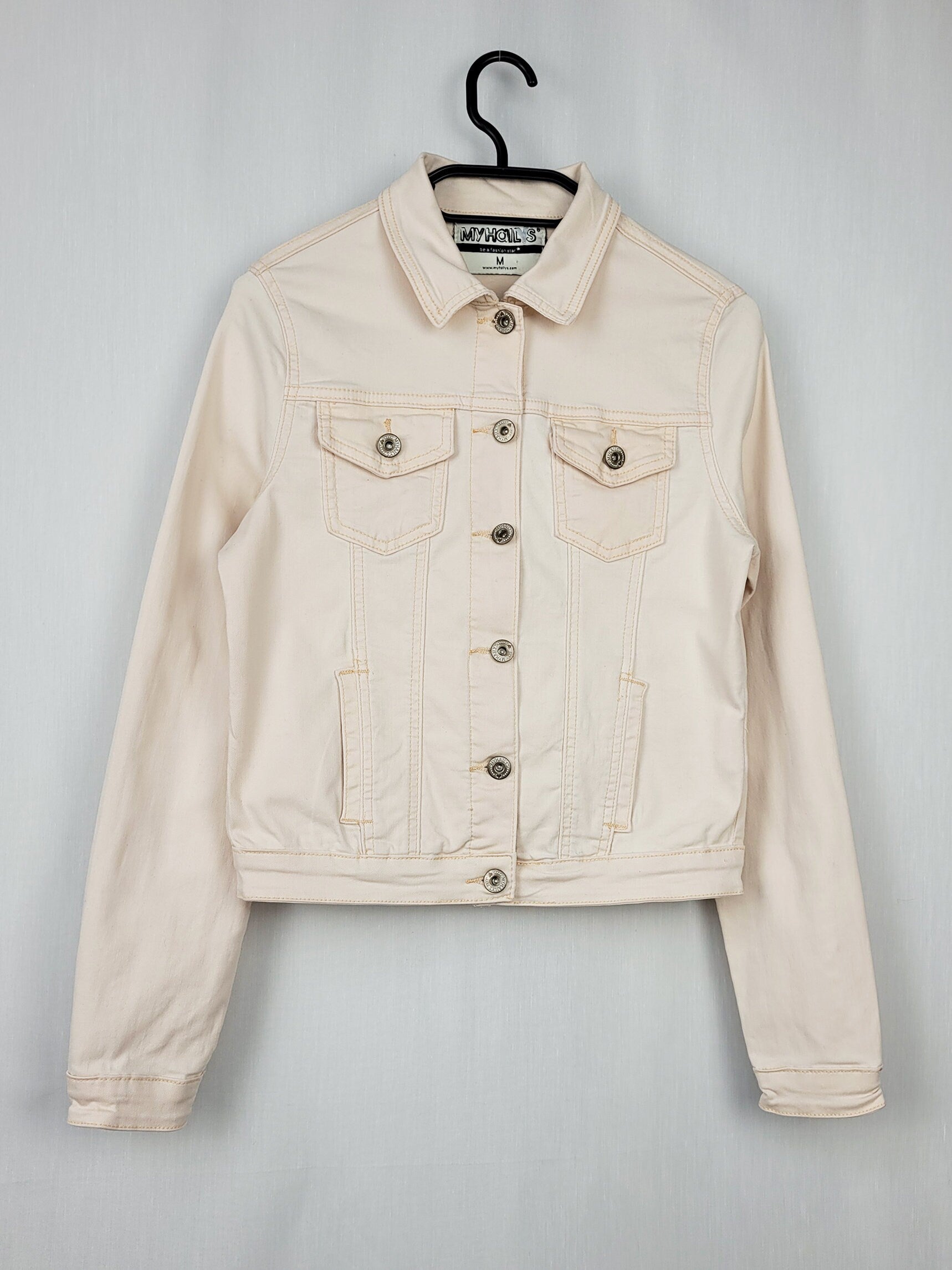 Vintage 00s light pastel pink jeans button down jacket