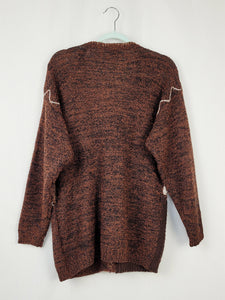 Vintage 90s brown abstract print oversize cardigan