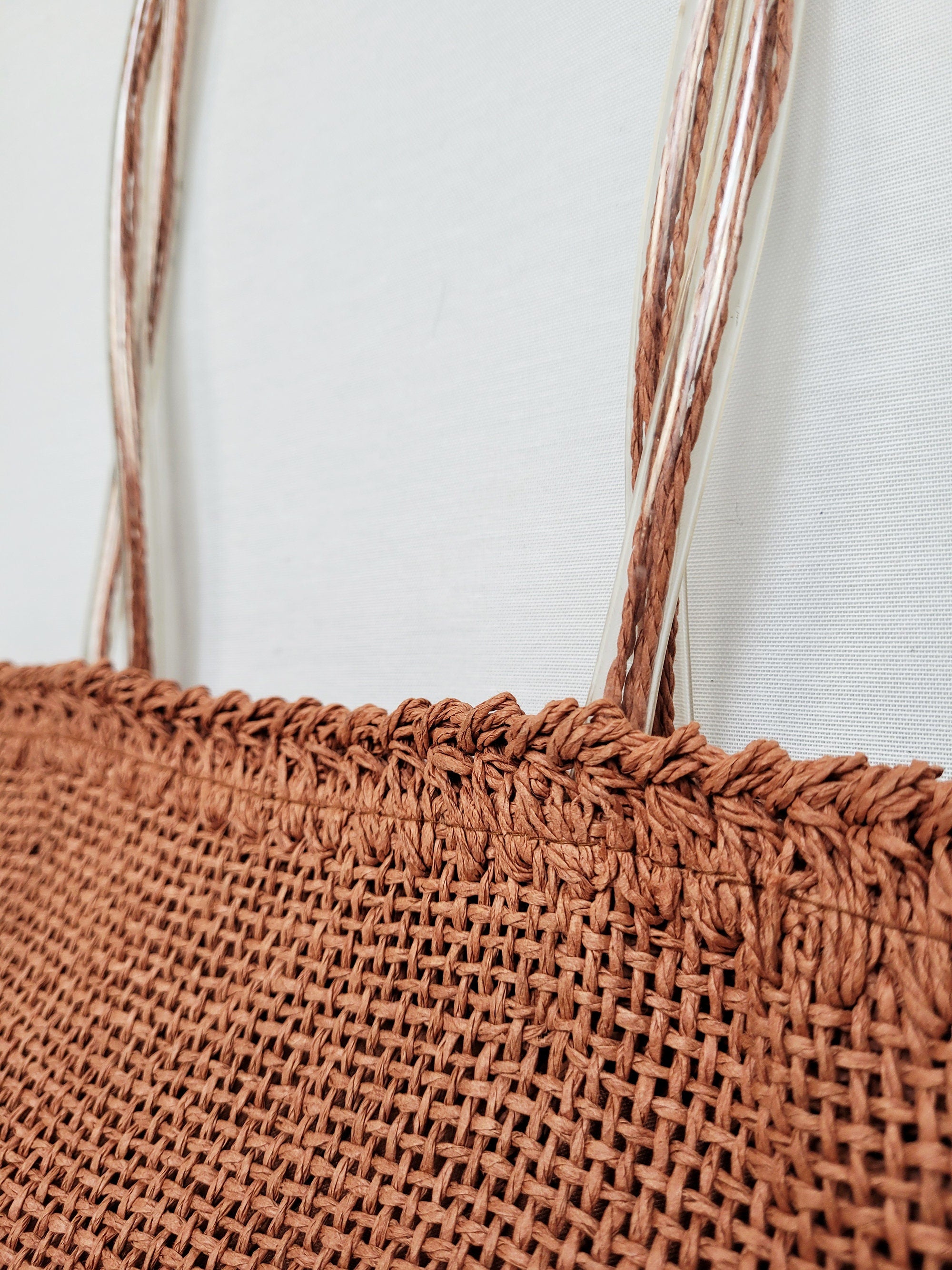 Vintage 90s burnt red straw square shoulder bag