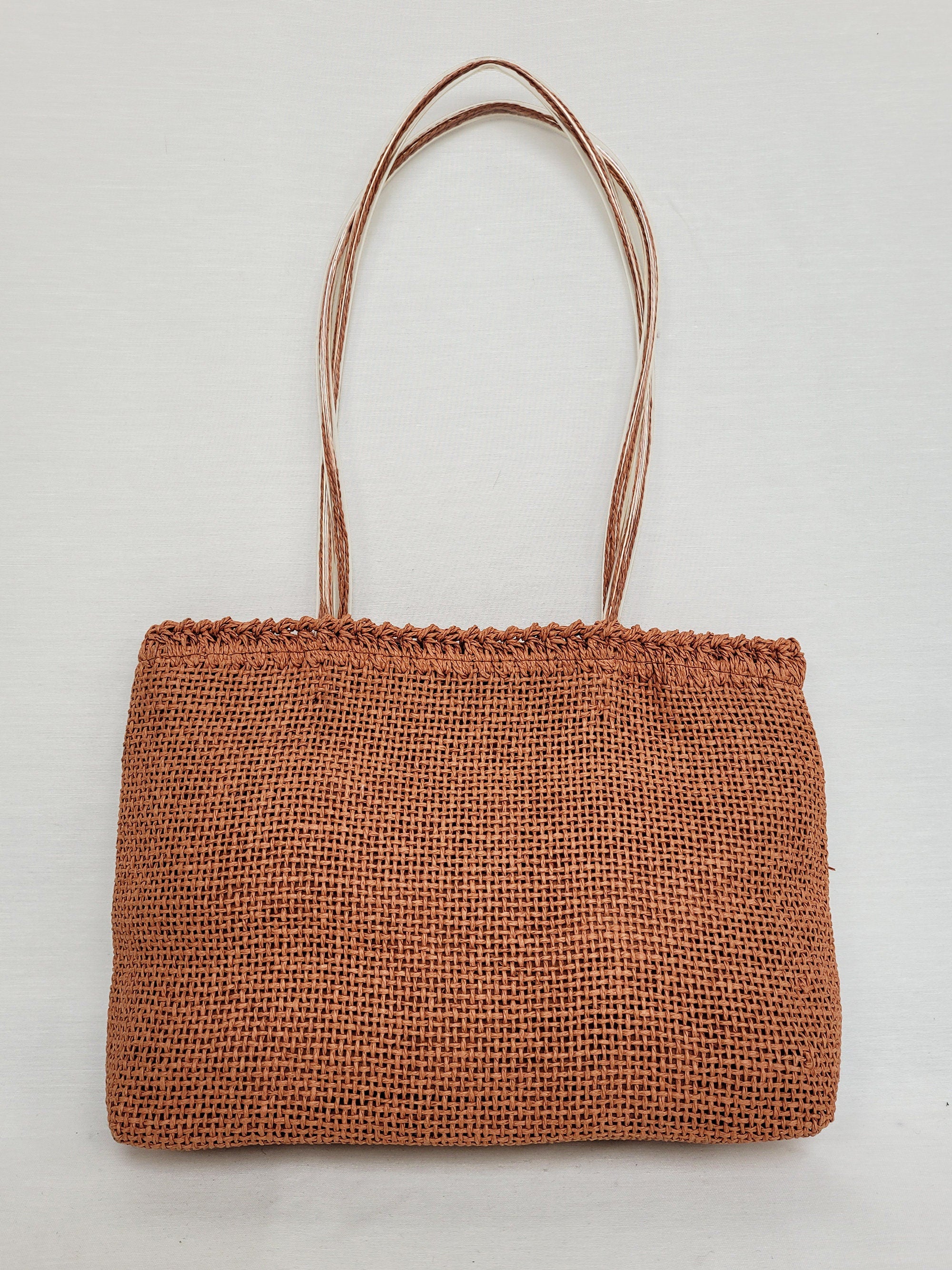 Vintage 90s burnt red straw square shoulder bag