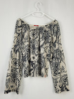 Load image into Gallery viewer, Vintage 90s grey abstract paisley print flare sleeve top
