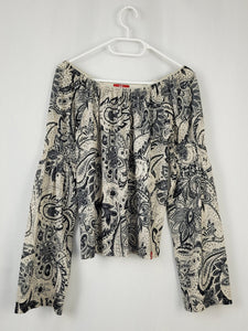 Vintage 90s grey abstract paisley print flare sleeve top