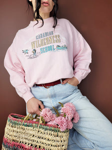Vintage 90s pastel pink nature print causal sweatshirt