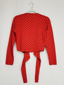 Vintage 90s red polka dot wrap blouse top