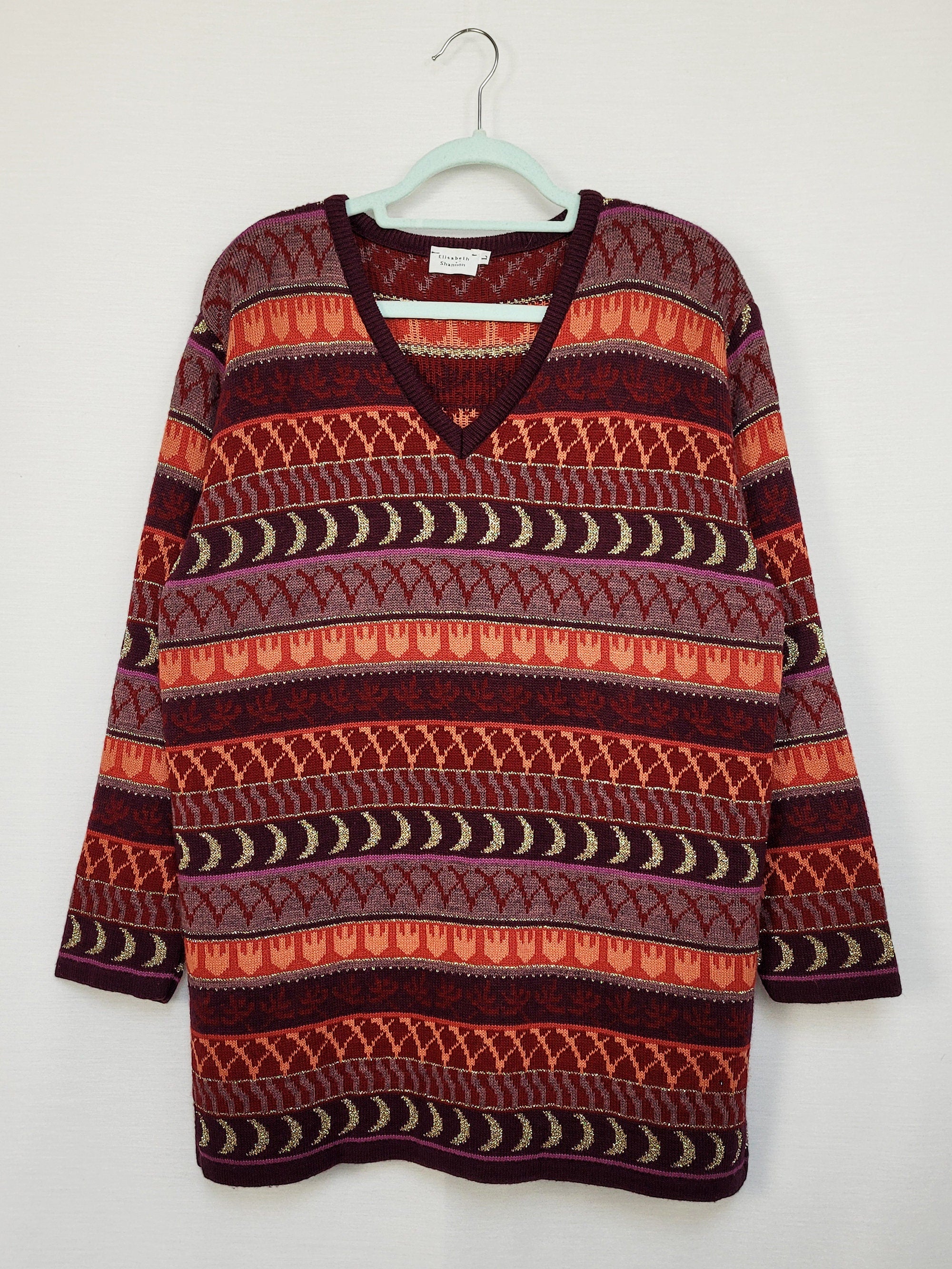 Vintage 90s Fair isle abstract burgundy knitted jumper top