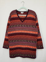 Load image into Gallery viewer, Vintage 90s Fair isle abstract burgundy knitted jumper top
