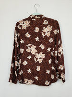 Load image into Gallery viewer, Vintage 80s brown floral long sleeve minimalist shirt blouse
